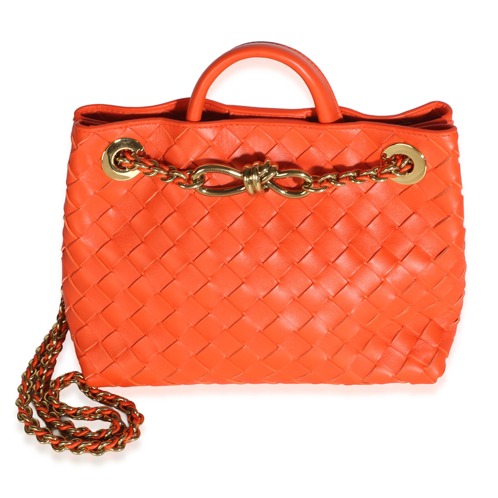 Bottega Veneta Orange Intrecciato Nappa Small Andiamo With Chain